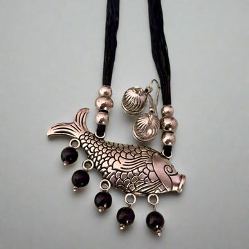 Oxidized Fish Pendant Set