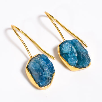Rough Neon Apatite 18K Gold Plated Earrings
