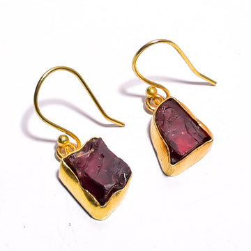 Garnet Rough 18K Gold Plated Earrings