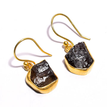 Rough Smoky Quartz 18K Gold Plated Earrings