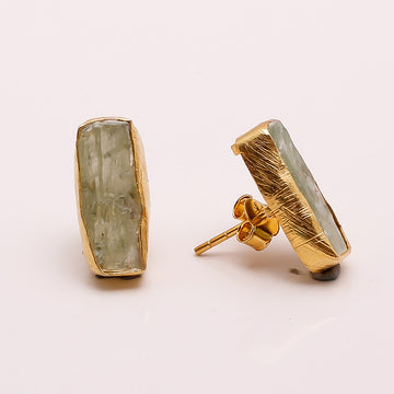 Green Kyanite Rough 18K Gold Plated Stud Earrings