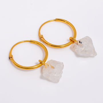 Raw Rainbow Moonstone 18K Gold Plated Hoop Earrings