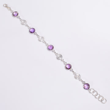 Amethyst Round Cut Gemstone 925 Sterling Silver Bracelet