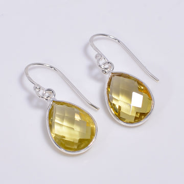 Lemon Quartz Pear Cut 925 Silver Drop Earrings