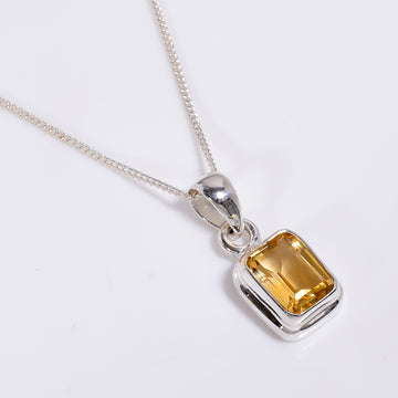 925 Sterling Silver Necklace Natural Citrine Emerald Cut Gemstone