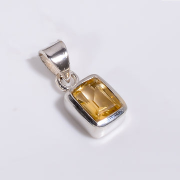 Citrine Emerald Cut Gemstone 925 Sterling Silver Pendant