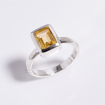Citrine Emerald Cut 925 Sterling Silver Ring