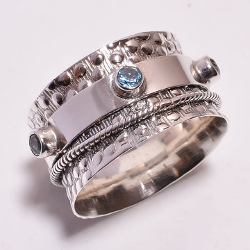 Blue Topaz 925 Sterling Silver Spinner Ring - US 7