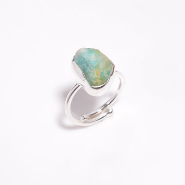 Raw Amazonite 925 Sterling Silver Adjustable Ring - US 7.75