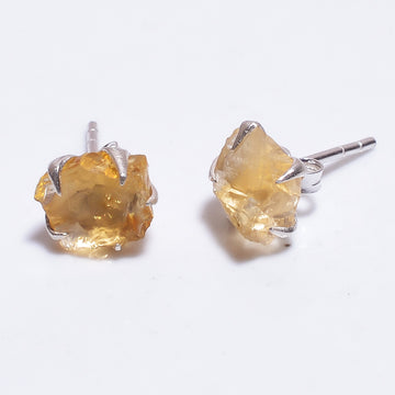 Raw Citrine 925 Silver Stud Earrings