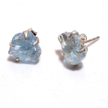 Raw Aquamarine 925 Silver Stud Earrings