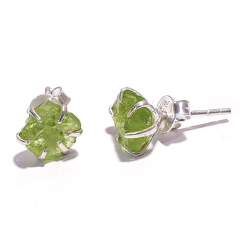 Raw Peridot 925 Silver Prong Stud Earrings