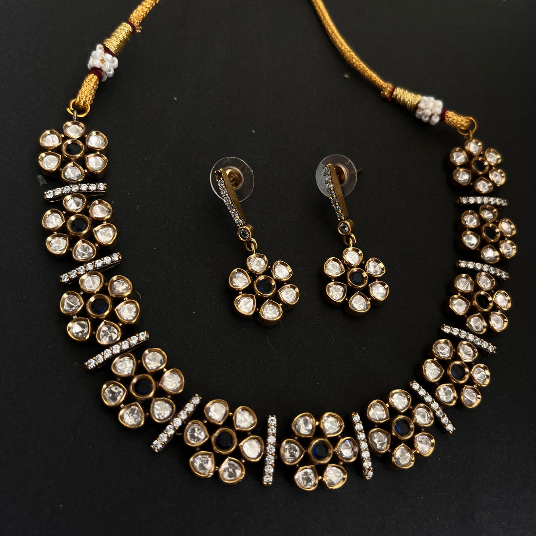 Elegant Kundan Floral Necklace Set with Earrings