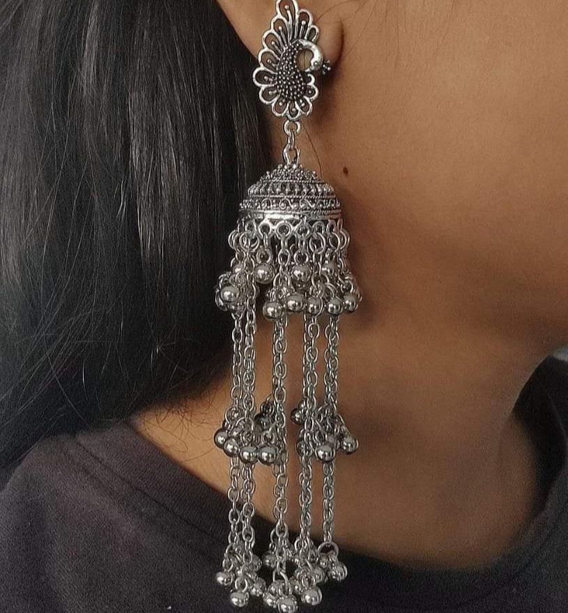 Oxidized Silver Long Jhumka