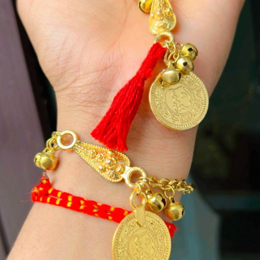 Antique Coin Charm Bhabhi Rakhi