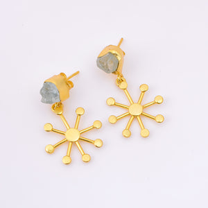18K Gold Plated Brass Earrings Natural Rough Aquamarine Gemstone Earrings