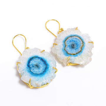 Rough Druzy Gemstone 18K Gold Plated Earrings