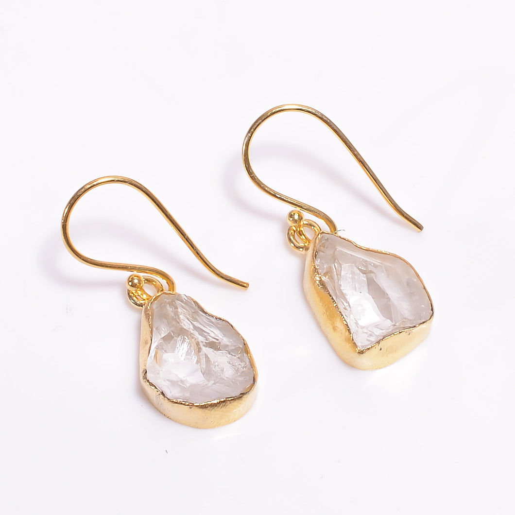 18K Gold Plated Brass Earrings Natural Rough Crystal Gemstone Earrings