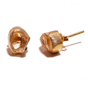 18K Gold Plated Brass Earrings Natural Rough Citrine Gemstone Stud Earrings