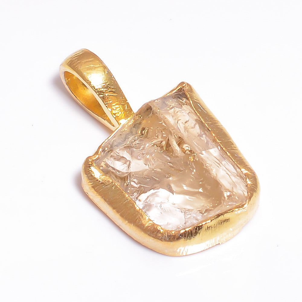 18K Gold Plated Brass Pendant Natural Raw Citrine Gemstone
