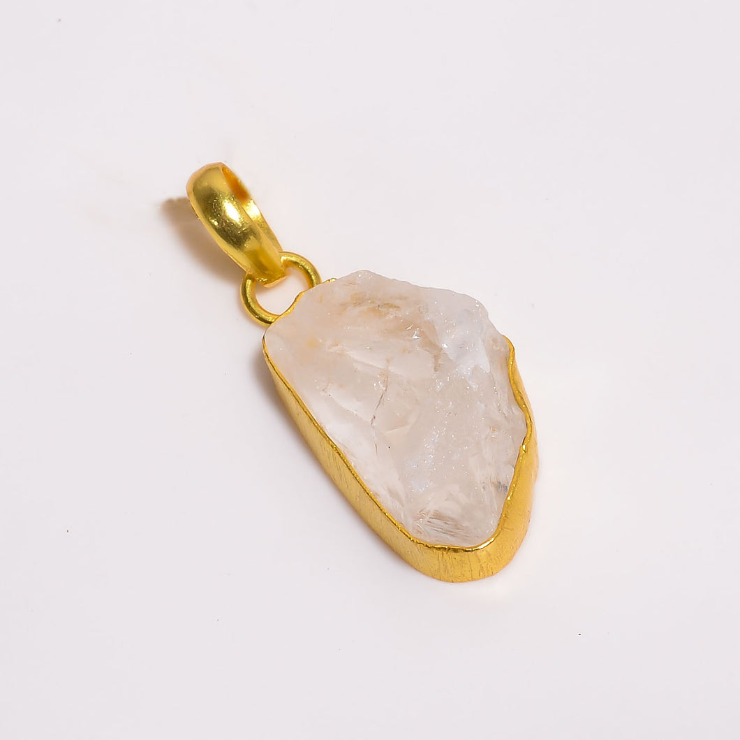18K Gold Plated Brass Pendant Natural Raw Crystal Gemstone