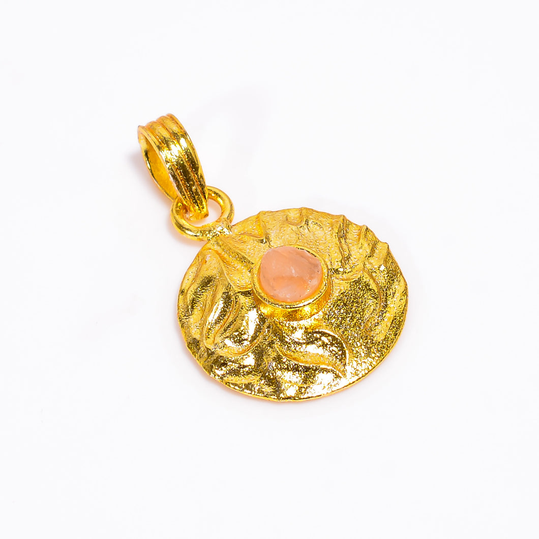 18K Gold Plated Brass Pendant Natural Raw Rose Quartz Gemstone