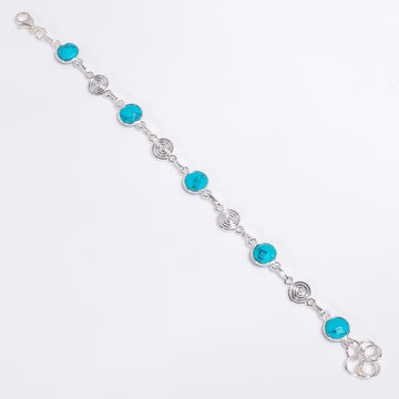 Turquoise Round Cut Gemstone 925 Sterling Silver Bracelet