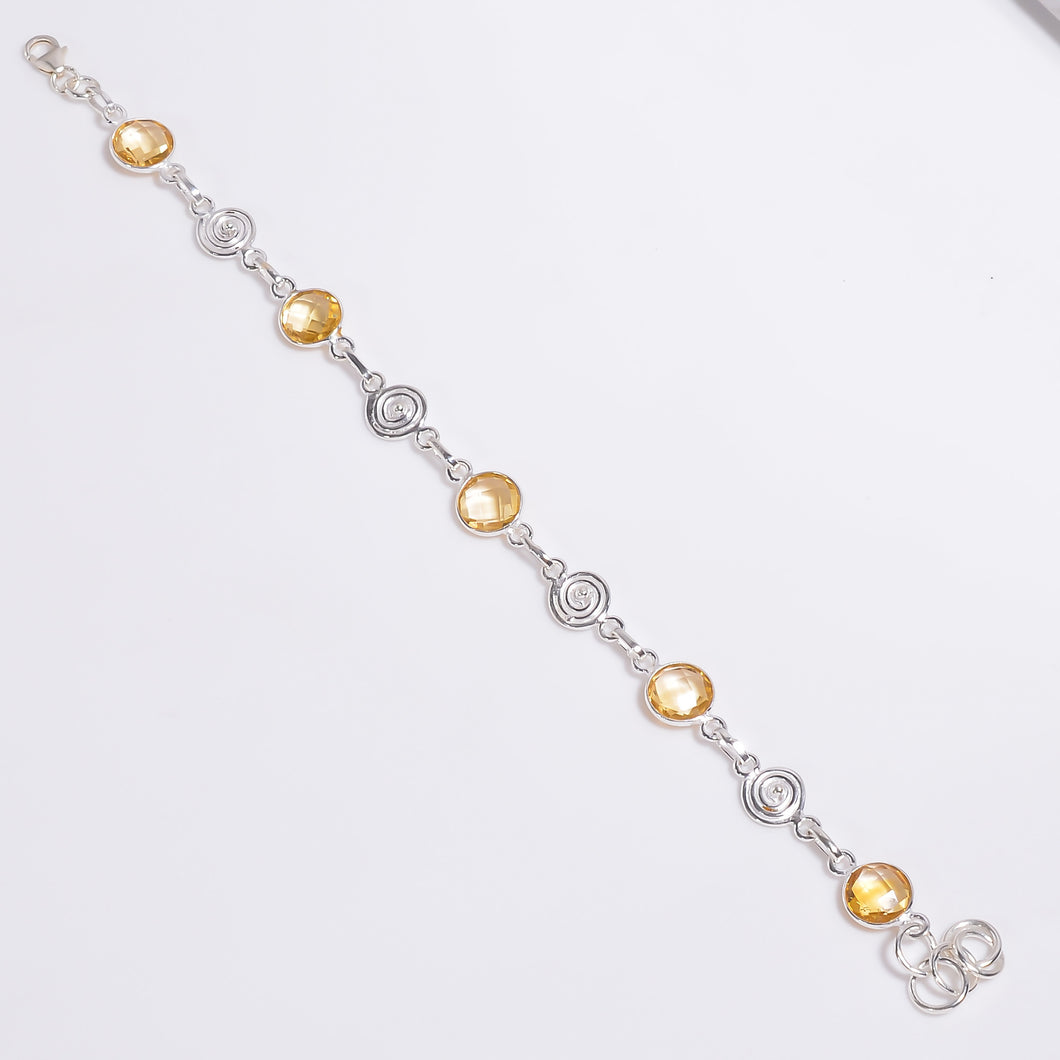 Citrine Round Cut Gemstone 925 Sterling Silver Bracelet