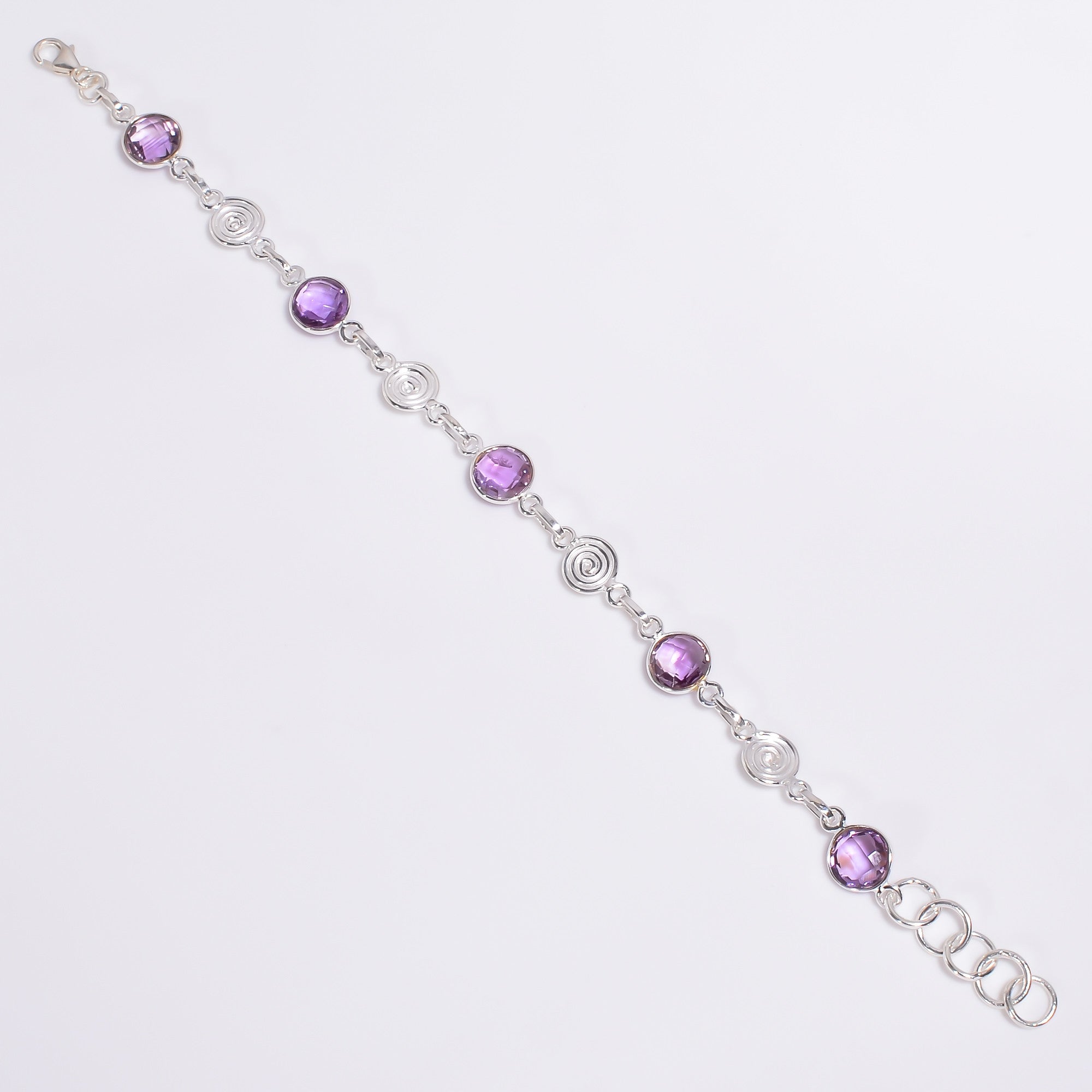 Amethyst Round Cut Gemstone 925 Sterling Silver Bracelet