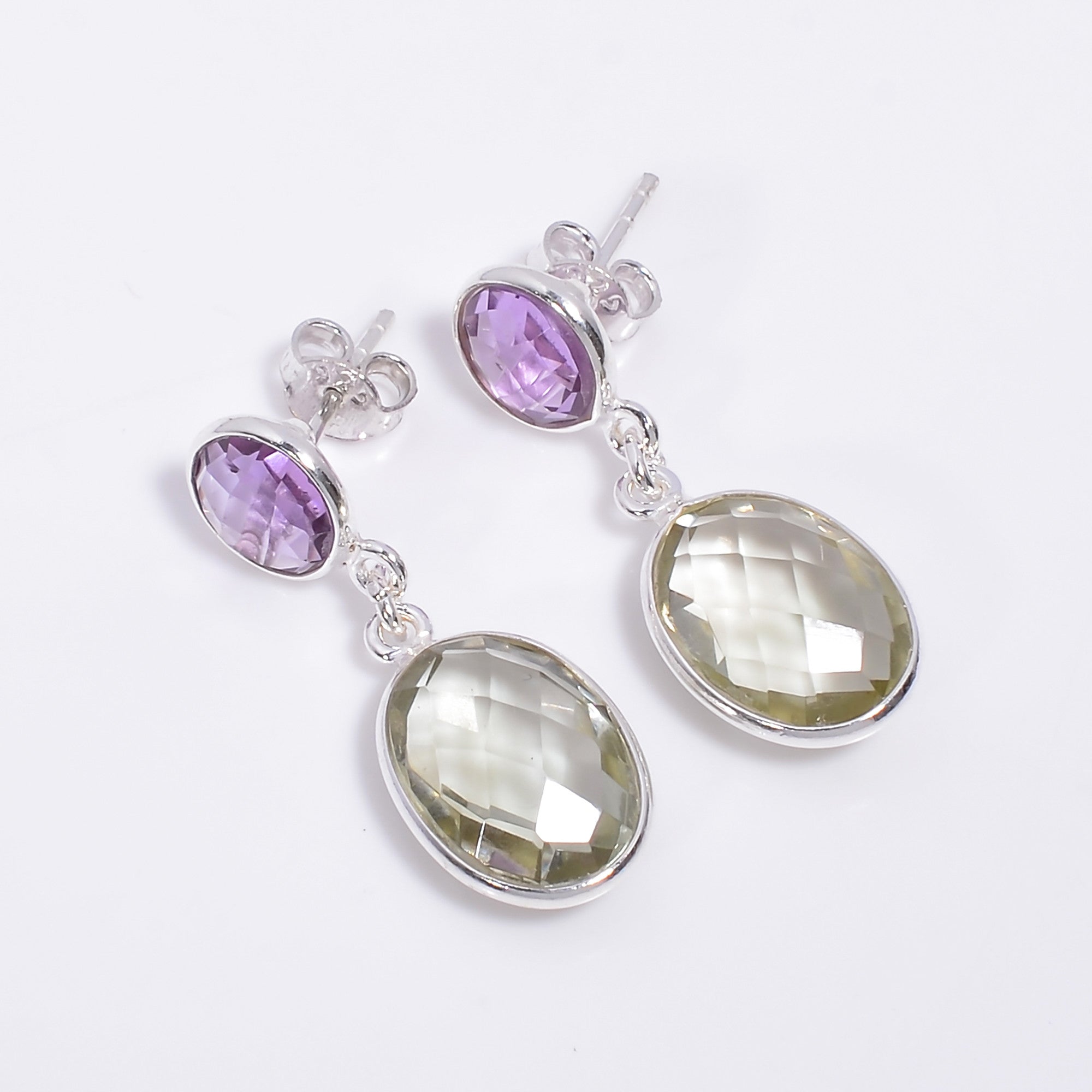 Natural Amethyst Gemstone 925 Silver Drop Earrings