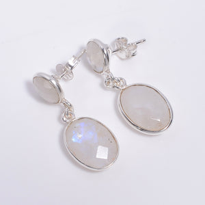 Natural Rainbow Moonstone Cut Gemstone 925 Sterling Silver Drop Earrings