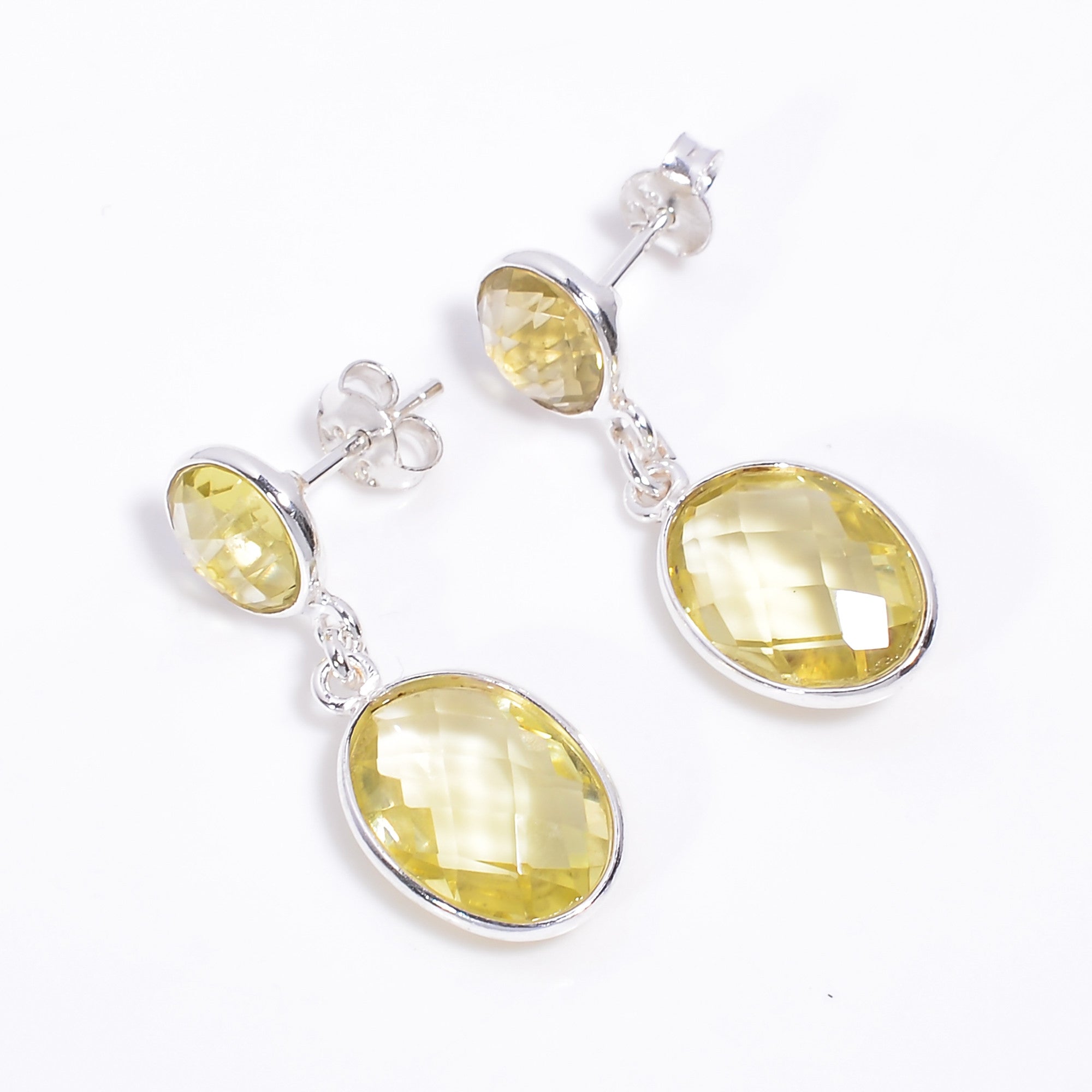 Natural Lemon Quartz 925 Silver Drop Earrings