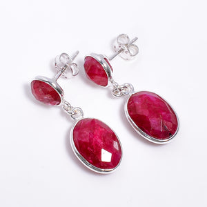 Ruby Cut Gemstone 925 Sterling Silver Drop Earrings