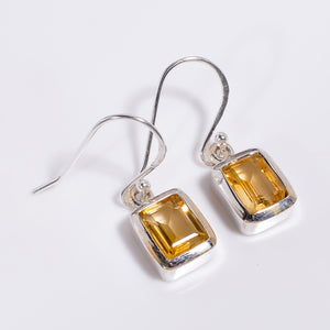 925 Sterling Silver Drop Earrings Citrine Emerald Cut Gemstone