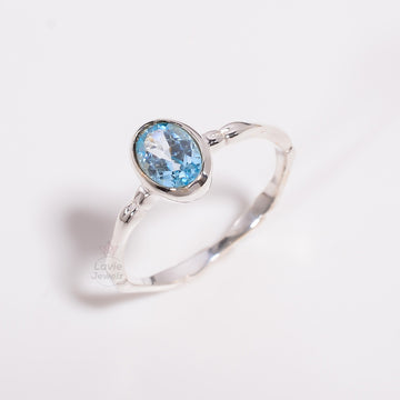 925 Sterling Silver Ring Oval Cut Blue Topaz Gemstone Minimalist Ring