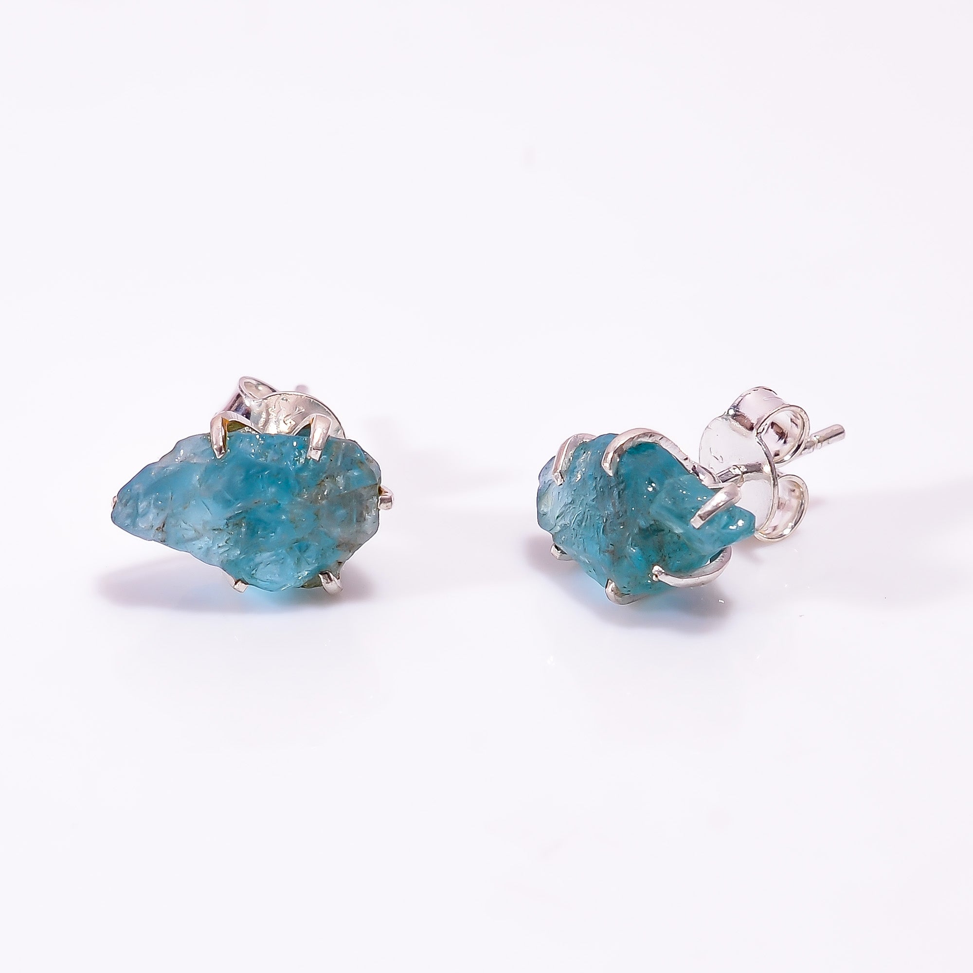 Raw Sky Apatite 925 Silver Stud Earrings
