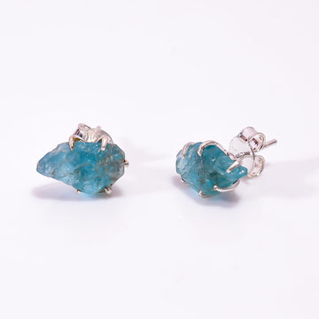 Raw Sky Apatite 925 Silver Stud Earrings