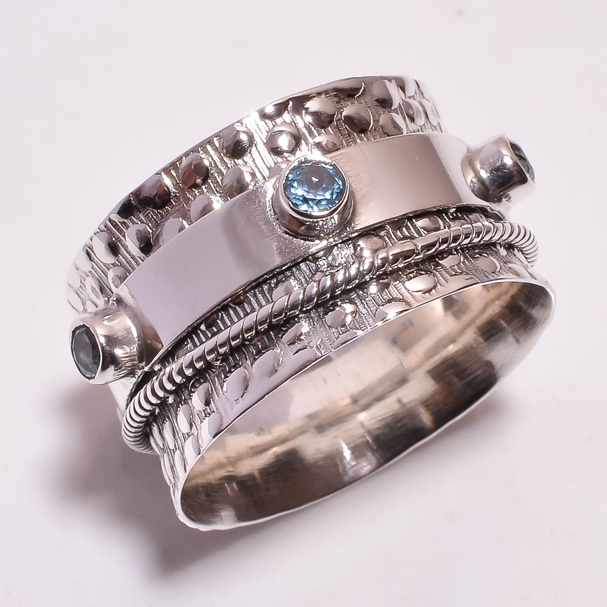 Blue Topaz 925 Sterling Silver Spinner Ring - US 7