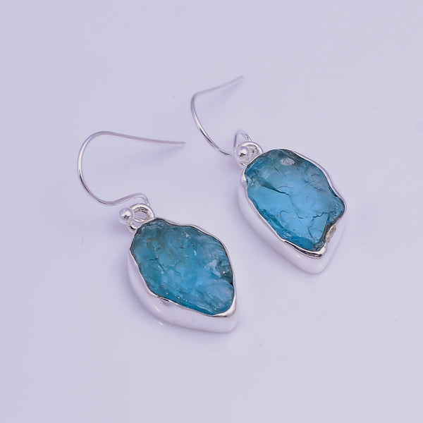Sky Apatite Raw Gemstone 925 Sterling Silver Drop Earrings