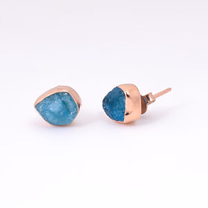 Raw Neon Apatite Gemstone 925 Sterling Silver Rose Gold Plated Stud Earrings