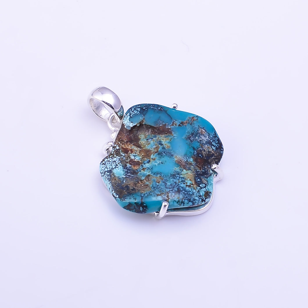 Turquoise Raw Gemstone 925 Sterling Silver Pendant