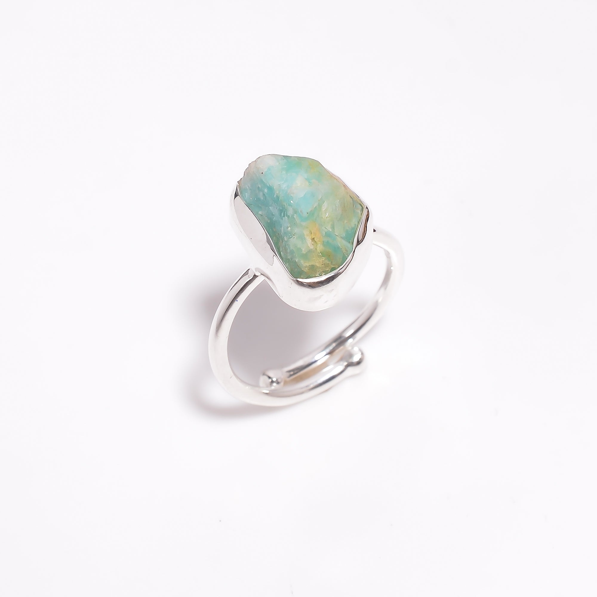 Raw Amazonite 925 Sterling Silver Adjustable Ring - US 7.75