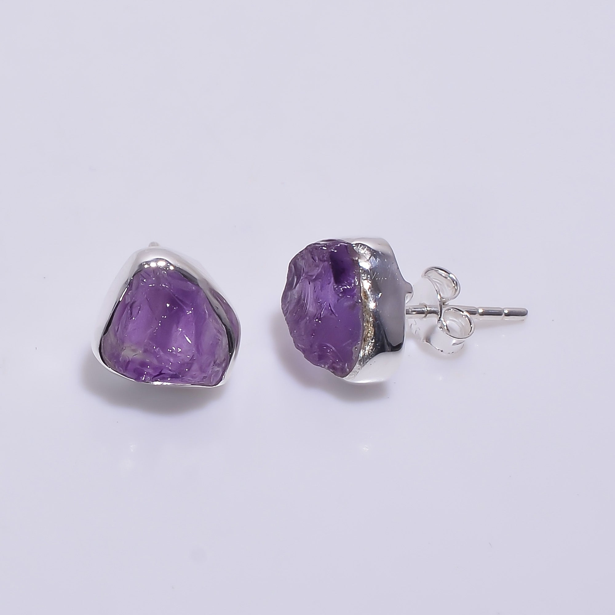 Raw Amethyst 925 Silver Stud Earrings