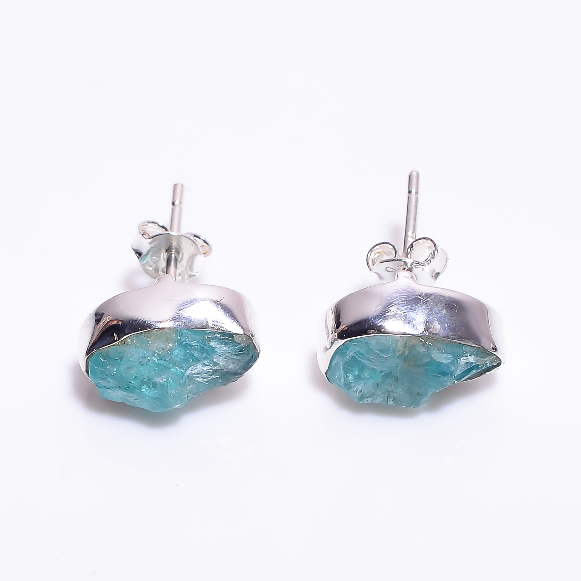 Raw Sky Apatite 925 Silver Stud Earrings