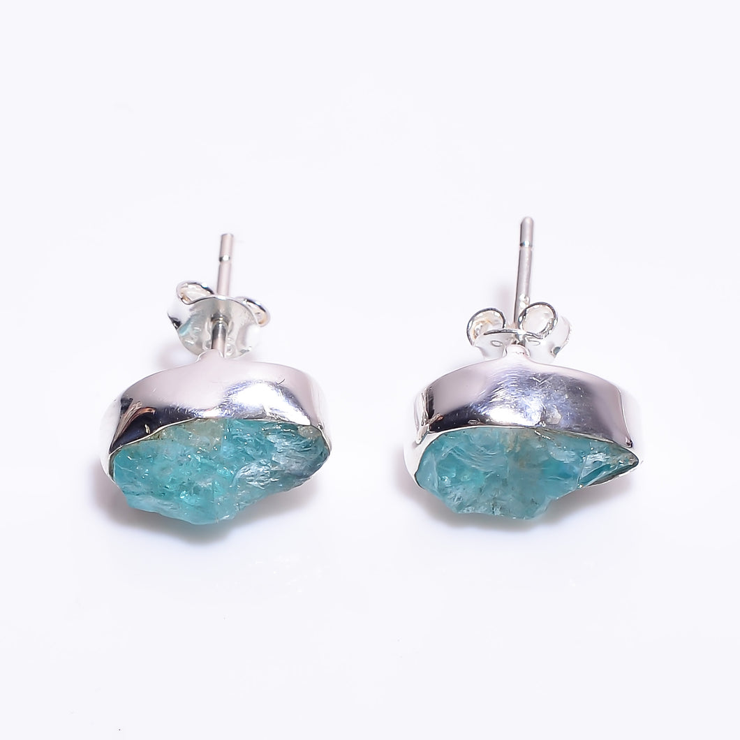 Raw Sky Apatite Gemstone 925 Sterling Silver Stud Earrings