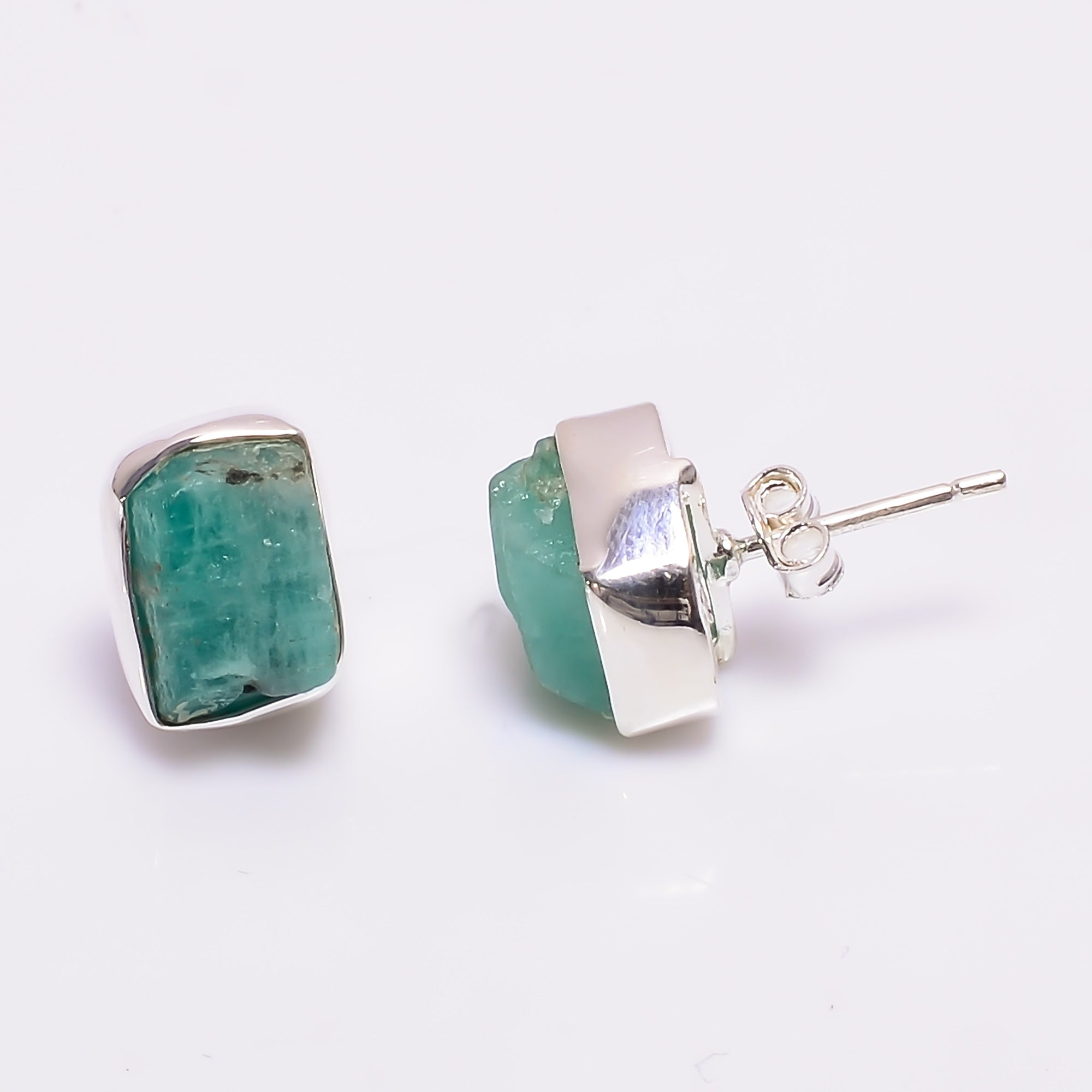 Raw Amazonite 925 Silver Stud Earrings