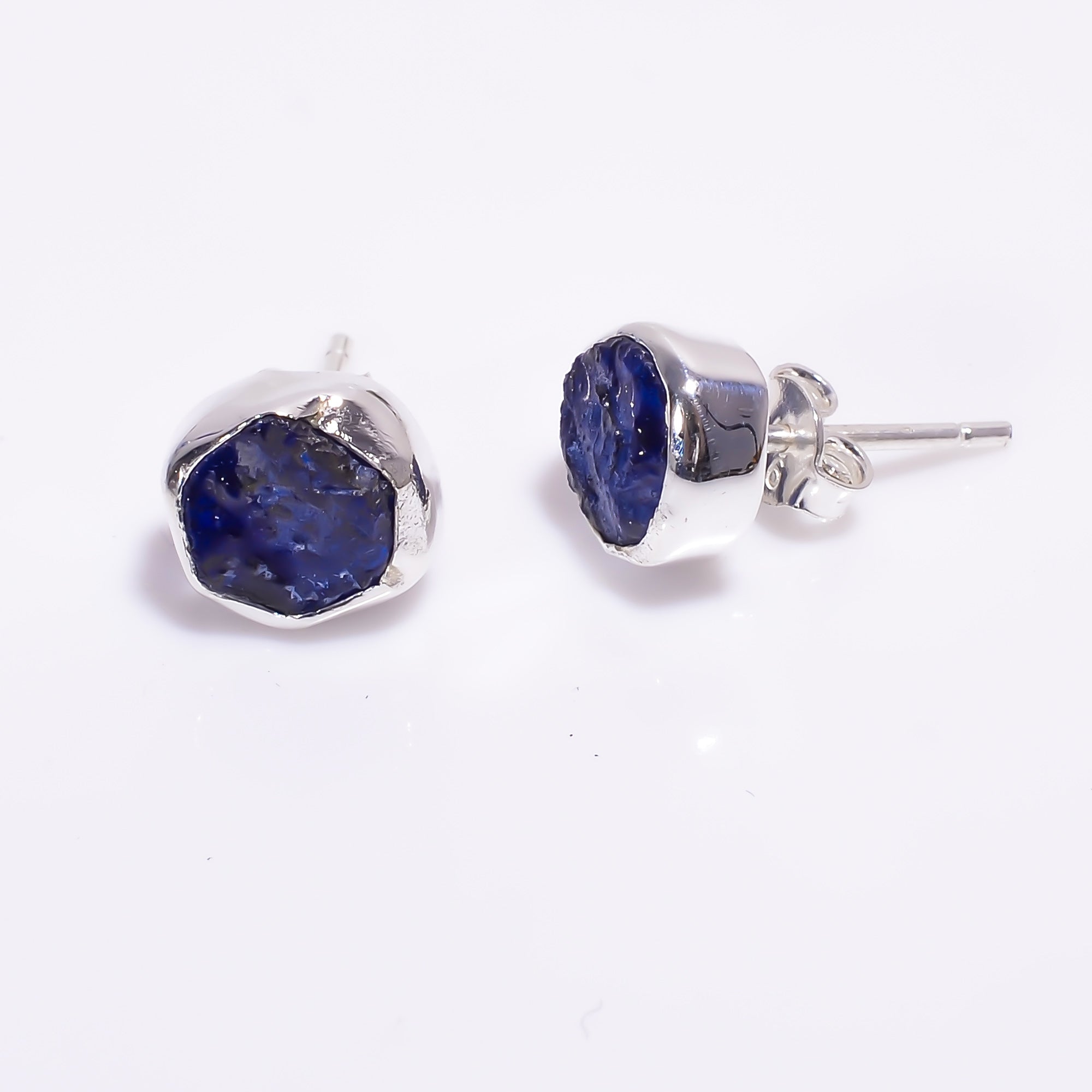 Raw Sapphire 925 Silver Stud Earrings