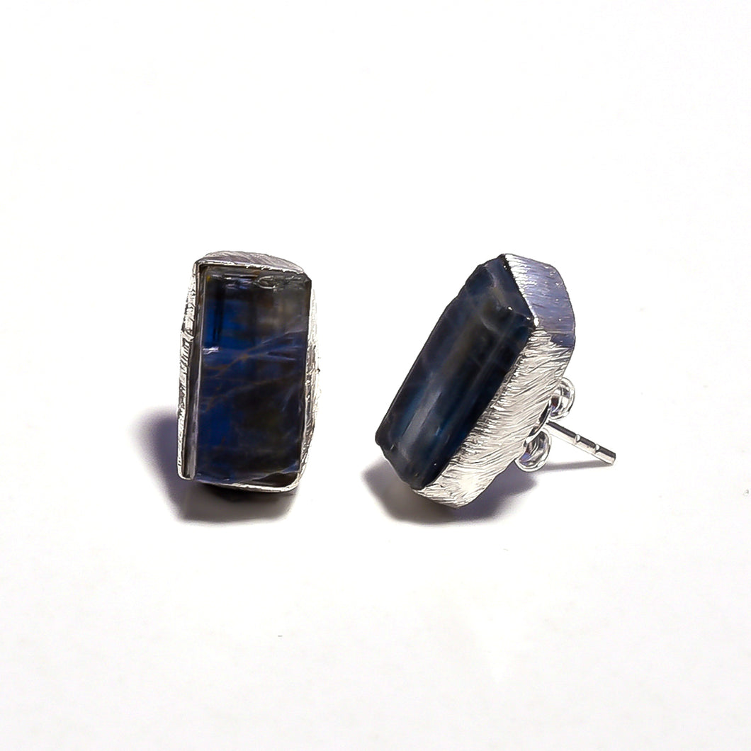 Raw Blue Kyanite Gemstone 925 Sterling Silver Stud Earrings