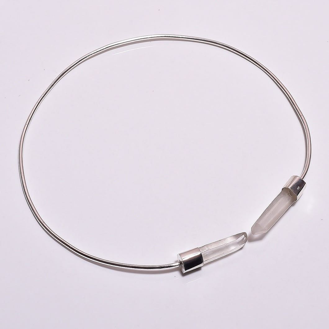 925 Sterling Silver Flexible Choker Necklace Natural Crystal Gemstone Collar Jewelry