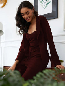 WINE JACKET TOP AND TROUSER CO-ORD SET